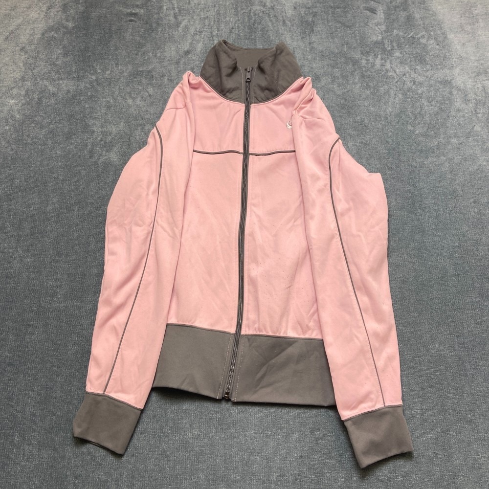 Nike Sportswear Athletic Jacket Girl L Pink Gray Fleece Lined Full Zip Mock Neck